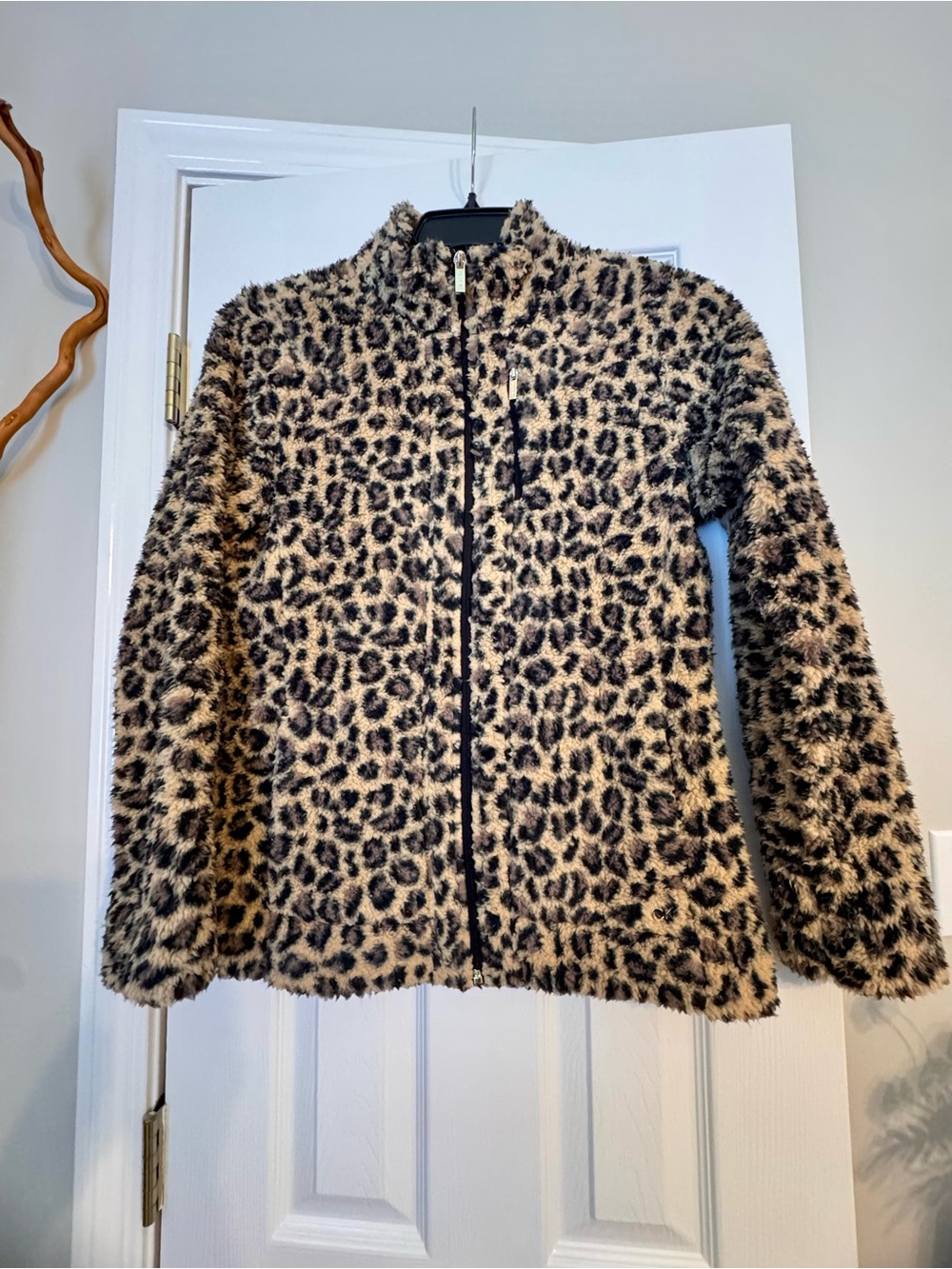 Calvin Klein Leopard Faux Fur Zip-Up Jacket - Brown/Black